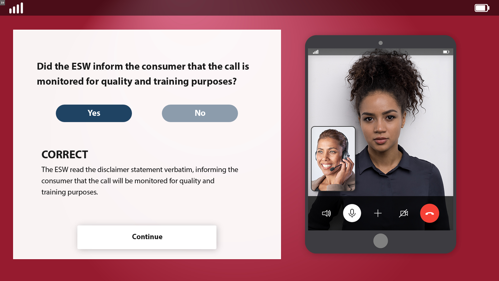 a feedback slide for the preceding quiz slide