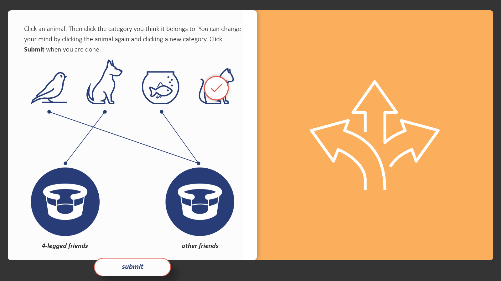 a whimsical matching game to categorize pets