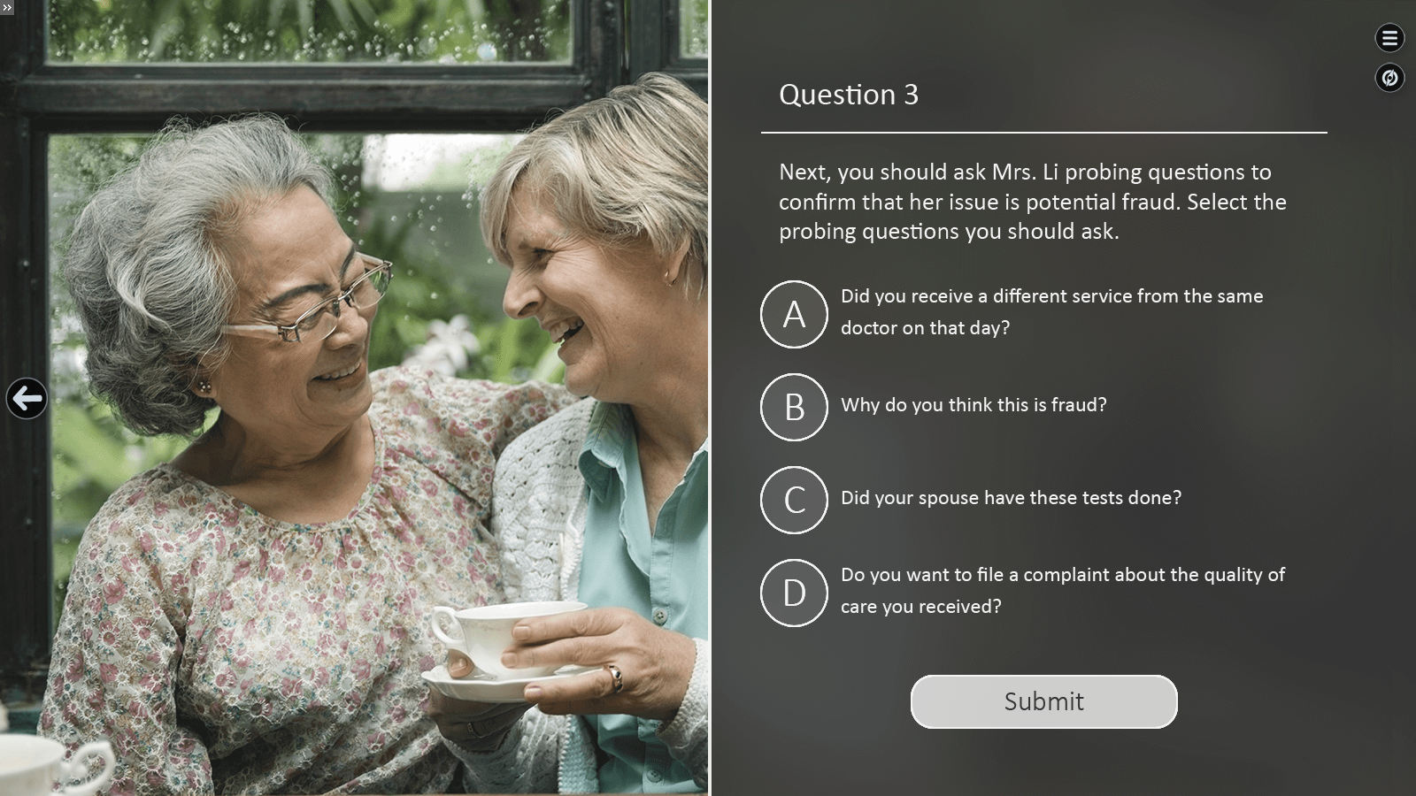 a quiz slide with four choices