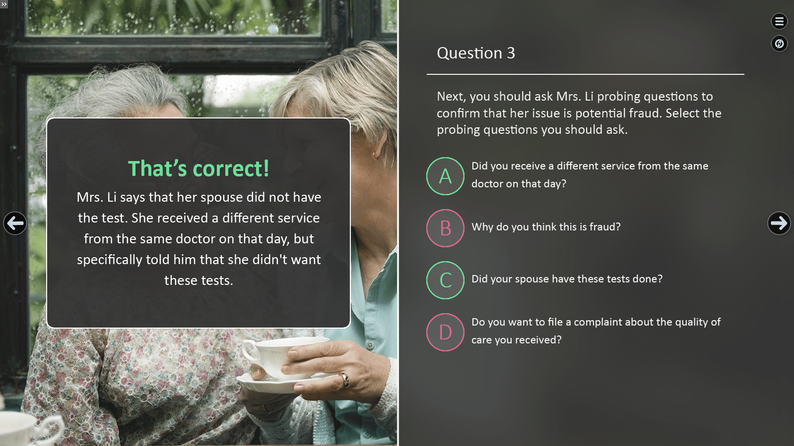 a feedback slide that compliments the question slide