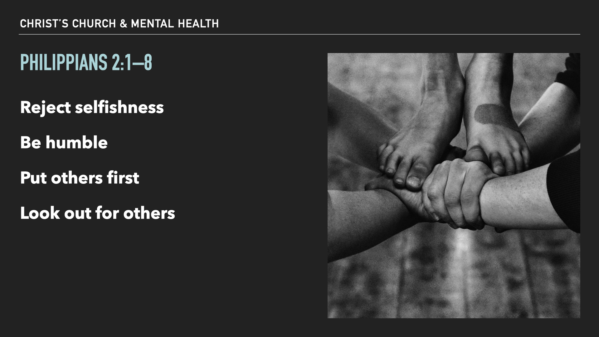 slide summarizing Philippians 2, 1 through 8