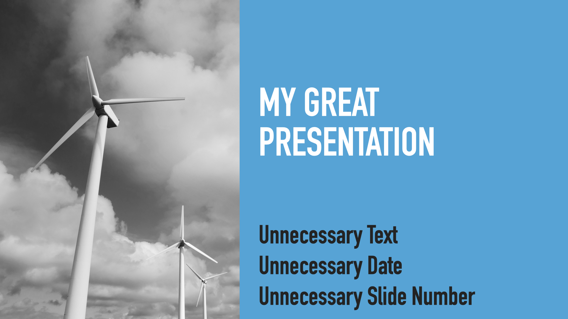 mock title slide with too much info